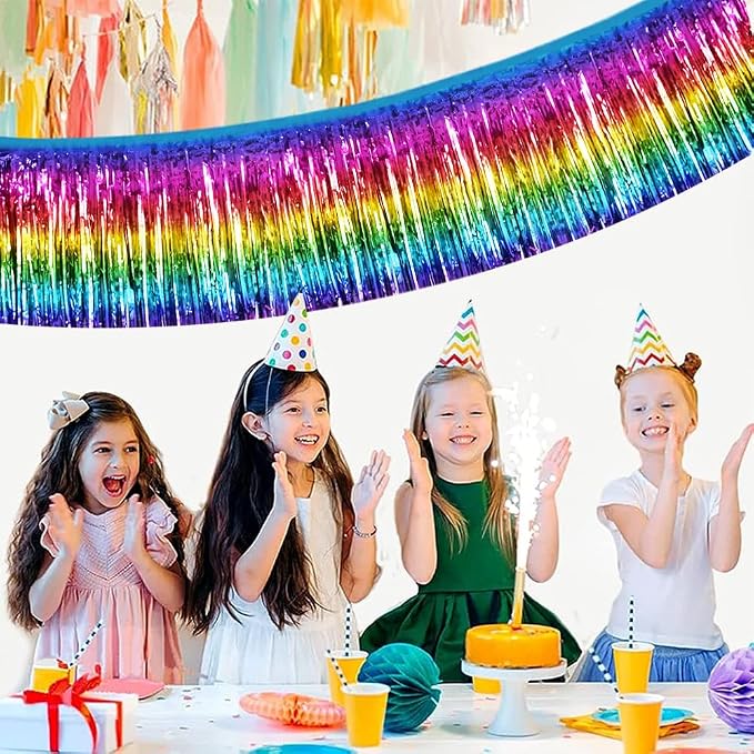 BEISHIDA Dark Rainbow Fringe Garland Banner 30ft Wall Tinsel Foil Streamers | - Image 4