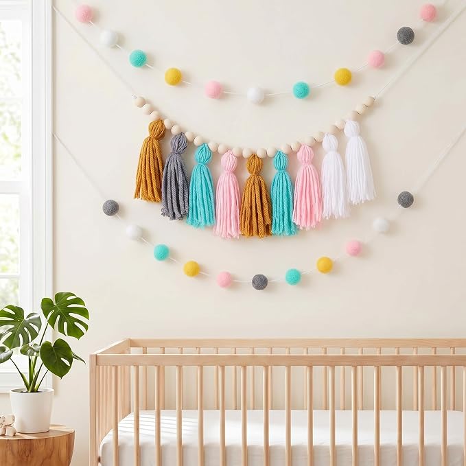 Syhood 3 Pcs 79" 2 Pom Pom Garland Wall Decor and 36" 1 Boho Tassel Garland by Syhood