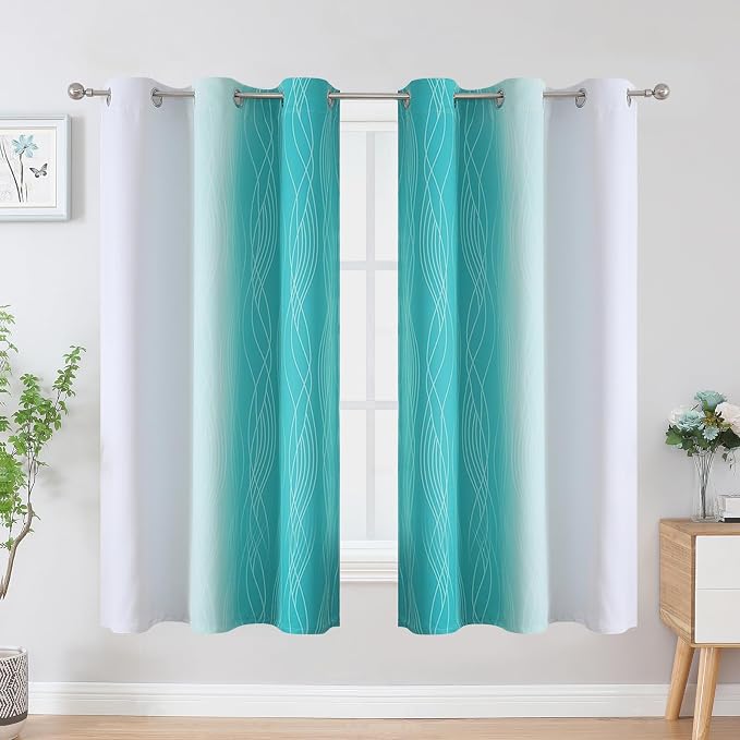 Teal and Greyish White Blackout Curtains & Drapes - Image 2