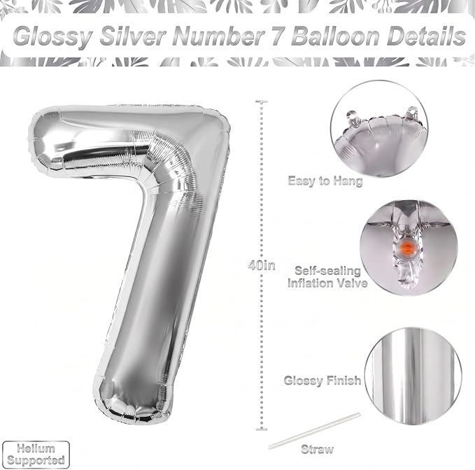 Silver Number 17 Balloon 40 Inch, Sleek Foil - Image 4