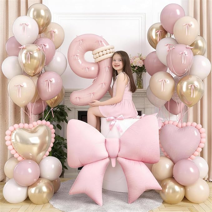 Light Pink 9 Balloon Number, Dusty Baby Pink Gold Sand White Latex Balloons 40 - Image 2