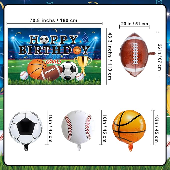 Sports Birthday Party Decorations Includes Banner, Foil & Latex Balloons - Image 3
