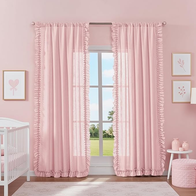 Blush Pink Linen Ruffled Curtains - Image 6