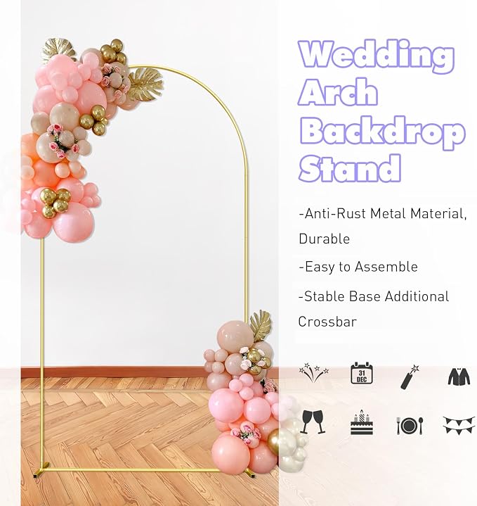 Wedding Arch Backdrop Stand 6FT Gold Wedding Balloon Arched Backdrop Stand - Image 5