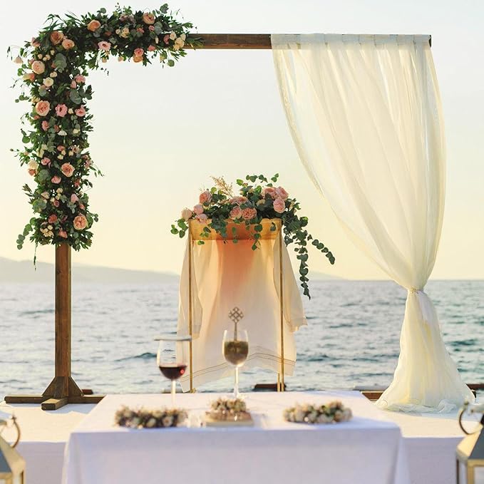 VOK Wedding Arch Draping Fabric Chiffon Curtains, 29in x 18Ft Sheer Chiffon Outdoor Curtain for Wedding Ceremony Birthday Party Decoration (Light Yellow,4 Panel)