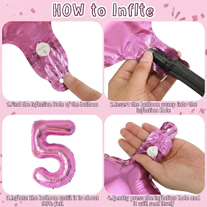 Pink Number 5 Balloon 40 Inch, Glossy Metallic Digit - Image 5