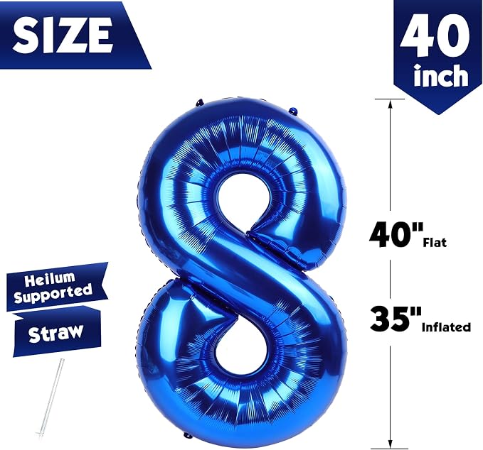 40 Inch Navy Blue Number 8 Balloon, 8th Blue Birthday Party Decorations | 40 - Image 5