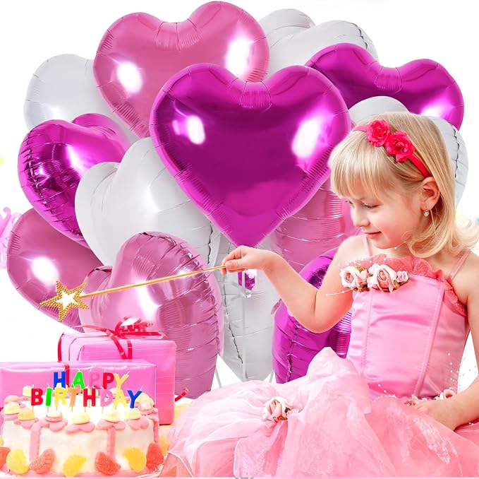 TONIFUL 30 Pcs Pink White Heart Balloons 18 Inch Heart Shape Foil Balloon | - Image 3