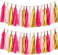 Hot Pink and Gold Tassel Garland Banner, 30 Pack Paper Tassels Streamers by SIPRKAICT