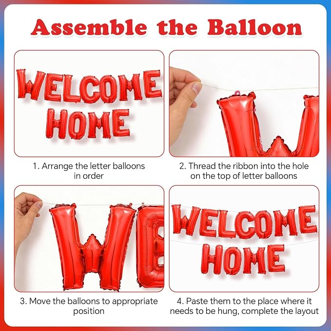 Welcome Home Balloons Blue Red, 16Inch Welcome Home Foil Balloons Banner - Image 9