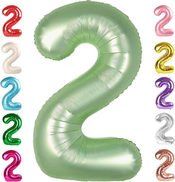 2 Balloon Numbers Birthday Decorations, 40In Sage-Green Balloons by Mluchee