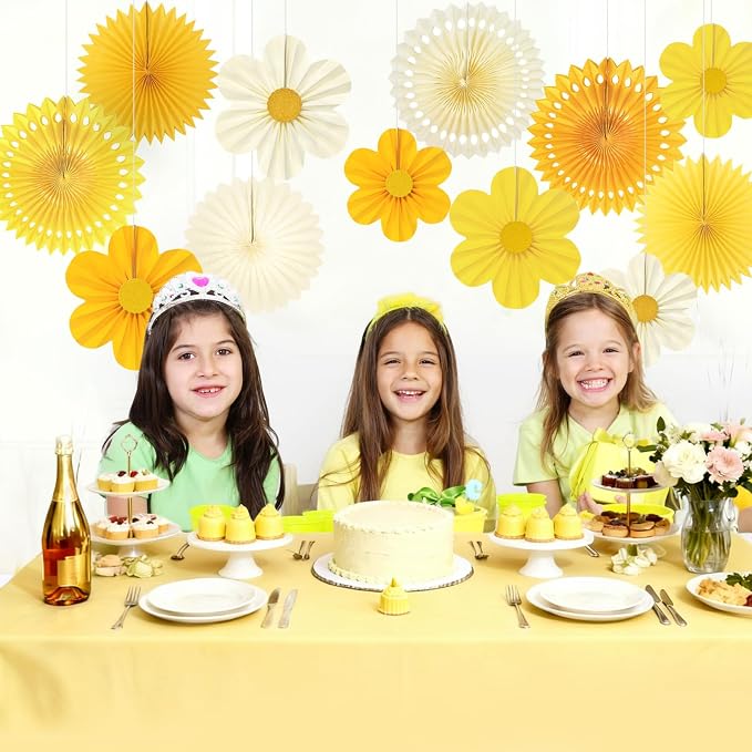 ADLKGG Yellow Party Decorations, Paper Fans Wall Decor - Image 3