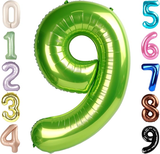 9 Balloon Numbers, 40In Green Balloons by Mluchee