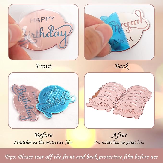 20pcs Pink Birthday Cupcake Toppers Acrylic Cake Picks - Image 3