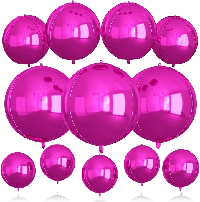 12Pcs Hot Pink Round Balloons Foil, Large Hot Pink Metallic Balloons by BIAPIAN