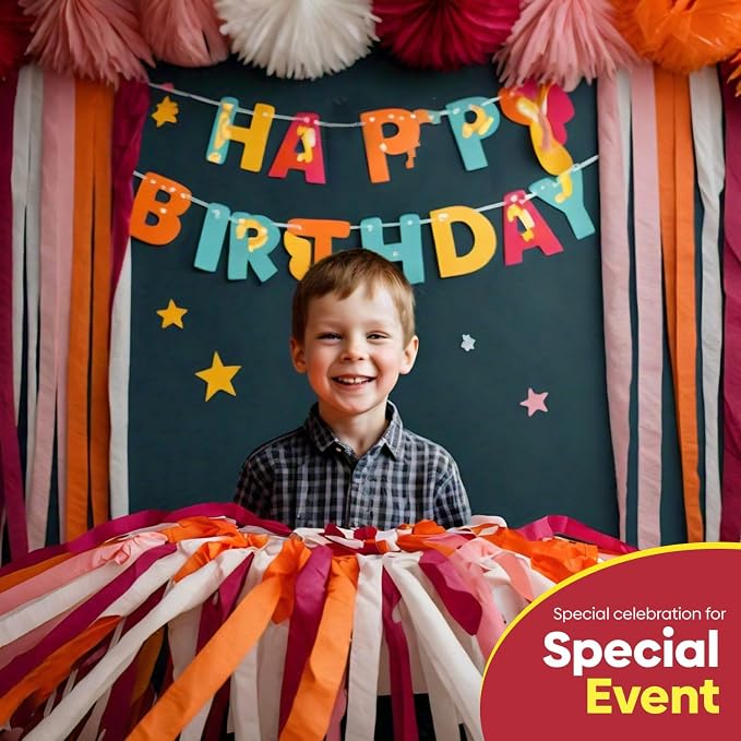 8 Crepe Paper Streamers, 656ft Pack of Red White & Orange Party Decorations | - Image 6