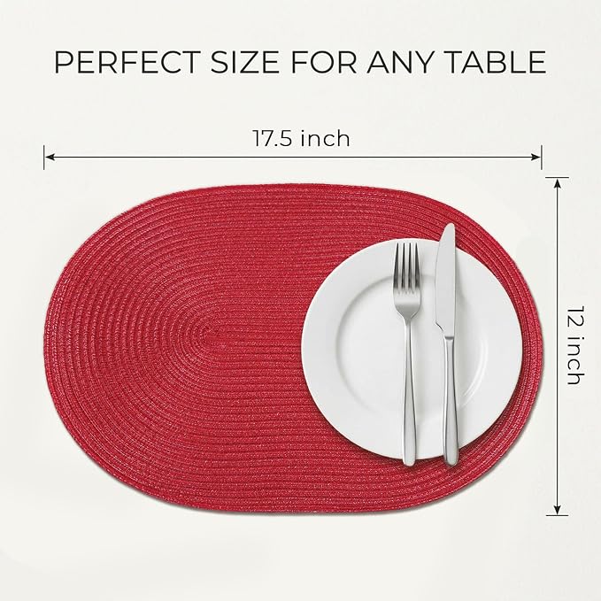 Placemats Set of 8, Woven Oval Braided Dining Table Mats | 12 x 17.5 Inch Size - Image 2