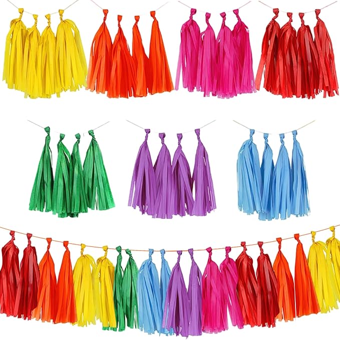 35Pcs Rainbow Tassel Garland Gay Pride Tissue Paper Tassel Banner DIY Hanging by BASEMMAHER