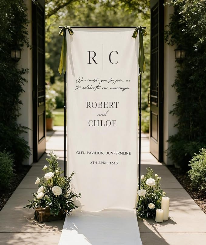 Wedding Welcome Sign Banner Personalized Custom Name Linen Fabric Wedding - Image 2