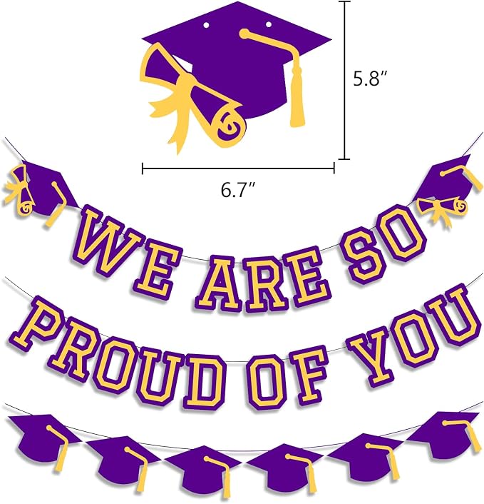 We Are So Proud Of You Banner Graduation Party Decorations Congrats Grad Cap - Image 2
