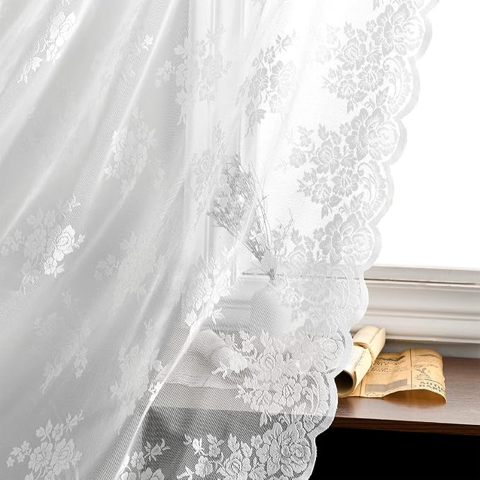 Kotile White Lace Curtains for Kitchen Windows W52 x L45 Inch, 2 Panels | Rod by Kotile+Curtains