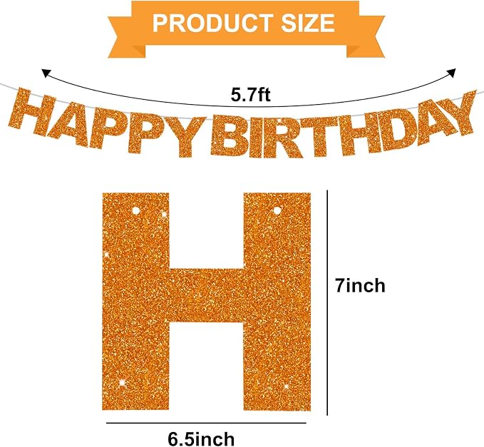BEISHIDA Pre-Strung Glitter Orange Happy Birthday Banner Party Sign Decor | NO - Image 3