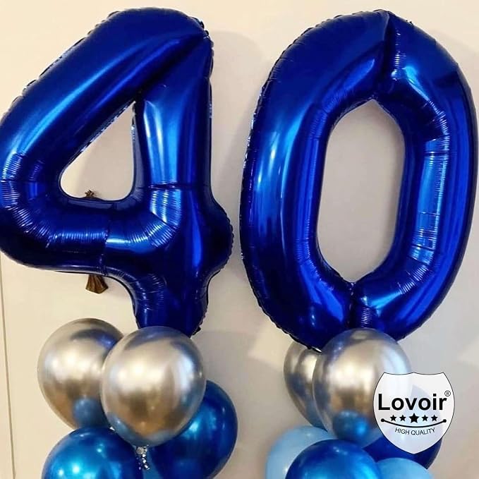 Navy Blue 40 Number Balloons, 40 Inch Giant Number 40 Balloons Foil Mylar - Image 3