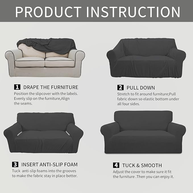 Easy-Going Stretch Chair Sofa Slipcover Washable Dark Gray | 1-Piece Couch Sofa - Image 7