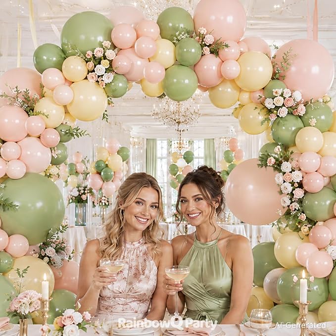 RainbowQ 165 Pcs Sage Green Balloons Arch Kit Different Sizes Garland | Pink - Image 2