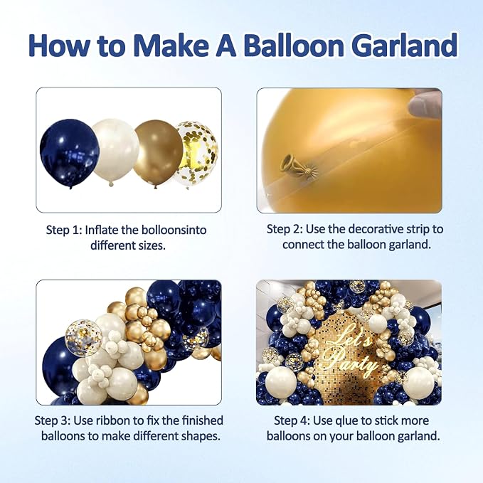 Navy Blue Gold Balloon Arch Kit, Pearl White, Different Size | Double Stuffed - Image 3