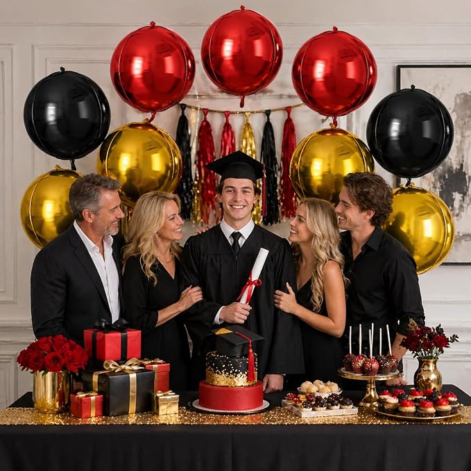 Red Black Gold Round Foil Balloons 9 pcs, Metallic Giant 4D Round Balloons 22 - Image 6