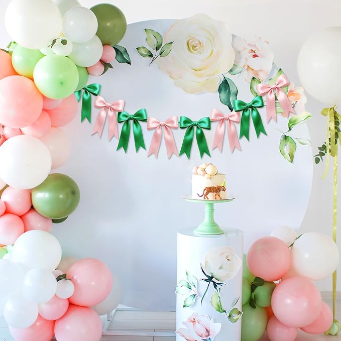 2 Strings of 16PCS Pink&Green Bow Garlands Banner Wicked Party Decoration - Image 5