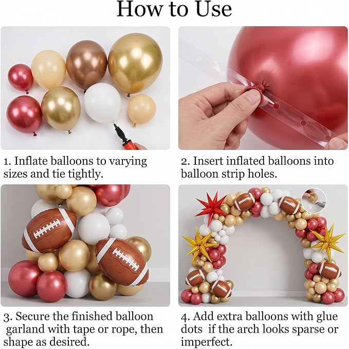 Red and Gold Football Balloon Arch Garland Kit, American Rugby Decor - Image 3