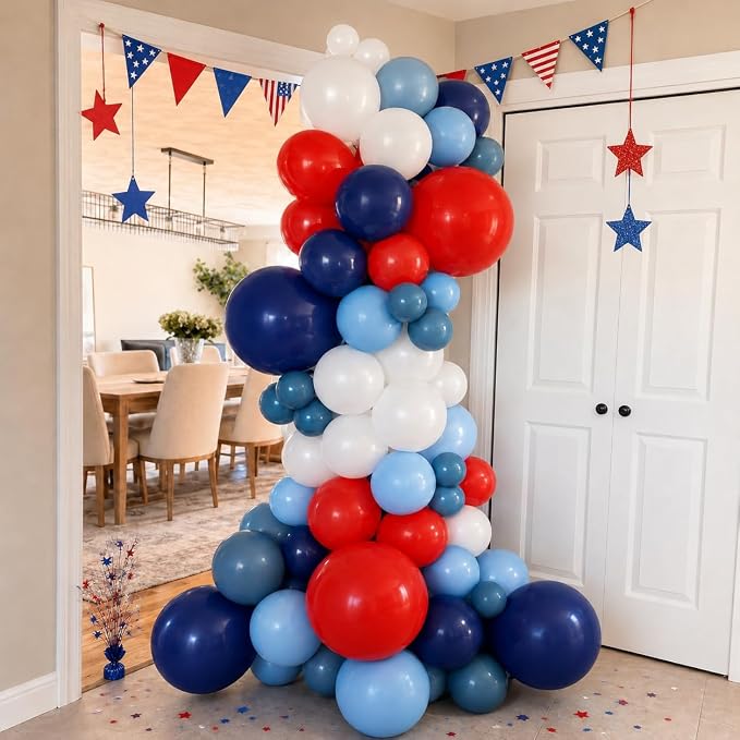 Red Blue White Balloons, 12Inch 60Pcs Retro Navy Blue Matte Red and White - Image 5