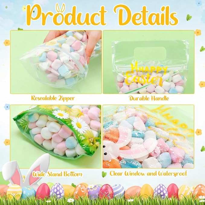 Fuutreo 25 Pcs Happy Easter Gift Bags Self Sealed Bunny Pouches Spring Favor - Image 3