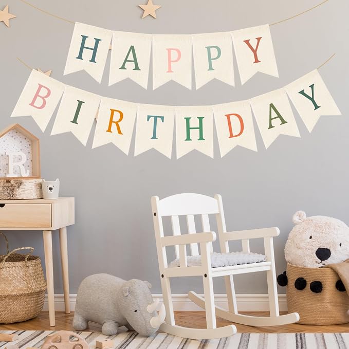 Doumeny Happy Birthday Burlap Banner Boho Birthday Garland Bunting Sage Green - Image 7