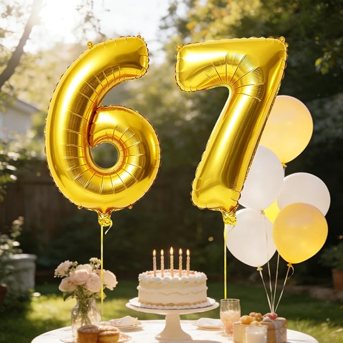 40 Inch Number 67 Balloons for 67th Birthday Party Decorations, 0-100 Gold - Image 3