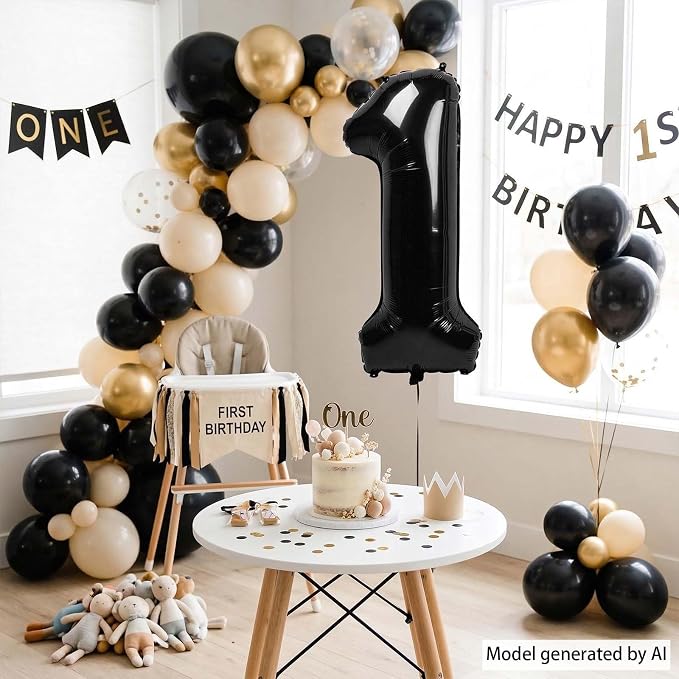 Black Number 1 Balloon 40 Inch, Sleek Foil Numeral - Image 6