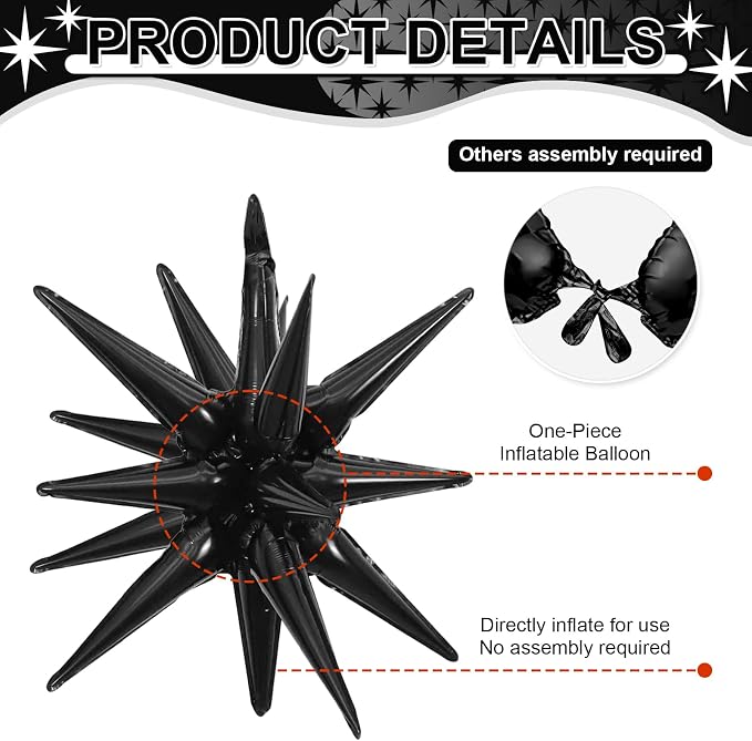 9Pcs Black Star Balloons, Large Explosion Star Foil Balloons, Metallic Black - Image 3