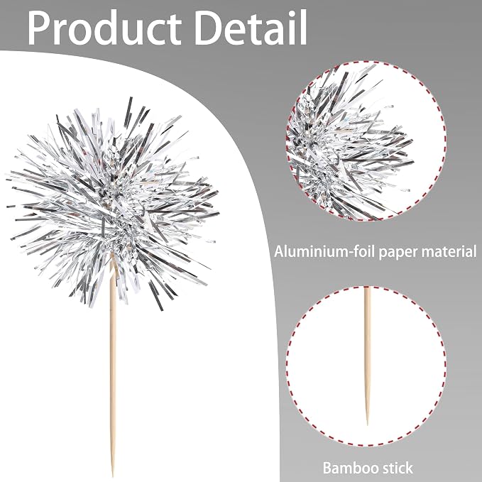 40 PCS Foil Firework Cupcake Toppers Fireworks Cupcake Picks Sparkle Tinsel - Image 3