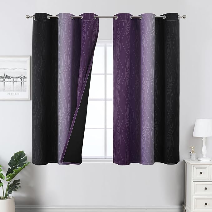 Black and Purple Blackout Curtains 54 Inch Length, Full Light Blocking Gradient by ESTELARTEXTILER