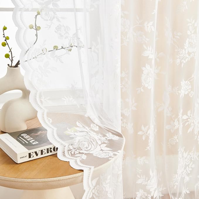 White Lace Curtains 120 Inches Long Victorian Floral Lace Curtains - Image 4