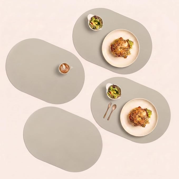 Chiffon Beige Oval Silicone Placemats Set of 4 – Heat Resistant, Waterproof by Unknown