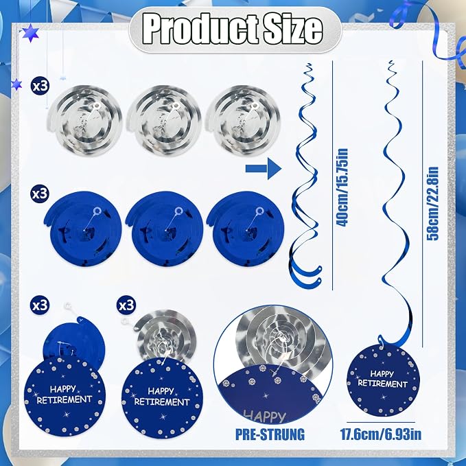 Retirement Party Decorations for Men Women Blue Silver Happy Retirement Banner - Image 3