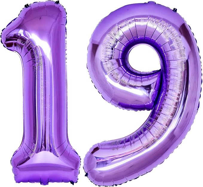 Number 19 Purple Balloons 40 Inch Giant Purple Foil 19 Helium Balloons by LHOAVWE