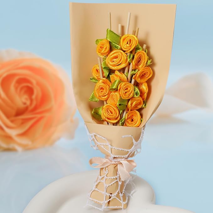 Minisland Orange Rose Flower Cocktail Picks, 4.7 Inch Long Bamboo Fancy - Image 6