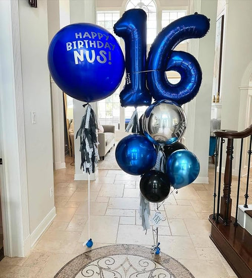 0 Balloon - Night Blue Birthday Number Balloons, 40 Inch Party Decorations | - Image 2