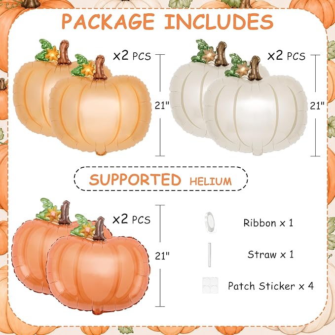 Little Pumpkin Foil Balloon Set 6 Pcs 21 Inch Friendsgiving | Six 21-inch - Image 3