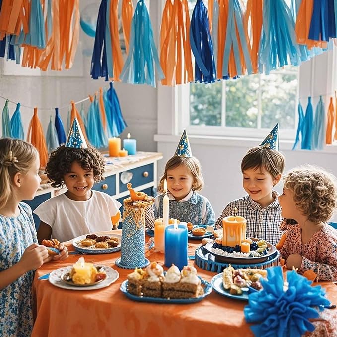 Orange Blue Paper Tassels 30pcs Streamers - Image 3
