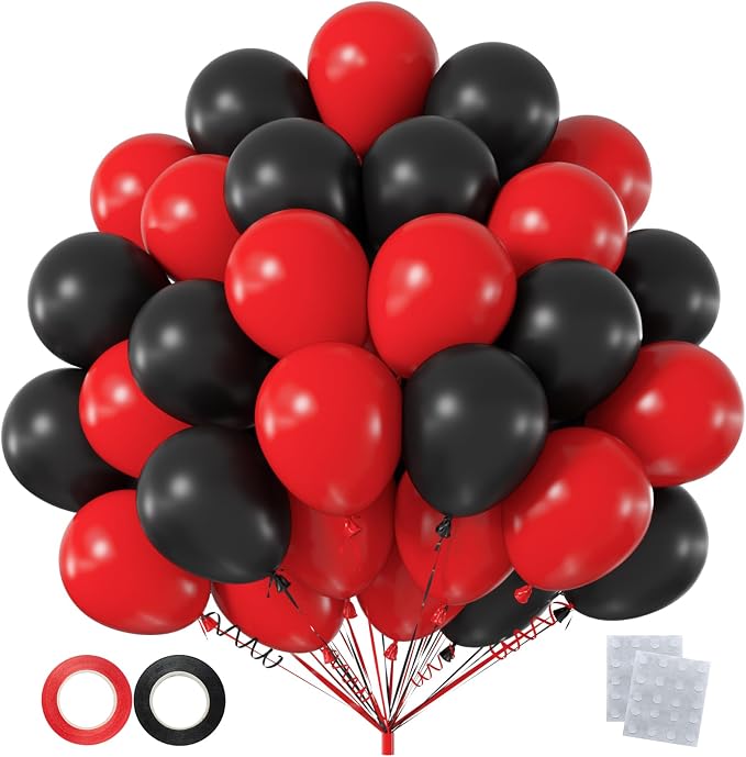 60pcs Red and Black Balloon Kit, 12 Inch Bold Red Black Balloons by Q%26High+Life